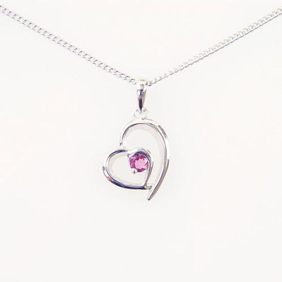 [Your and My Jewelry Box] SV Natural Pink Tourmaline Double Open Heart Pendant Necklace 14188 [October Birthstone] [Gift Wrapped]