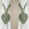 2pcs Bohemian Style Handmade Braided Leaf Cotton Rope Curtain Fasteners Curtain Ties Tassel Leaf Curtain Ties Home Decoration