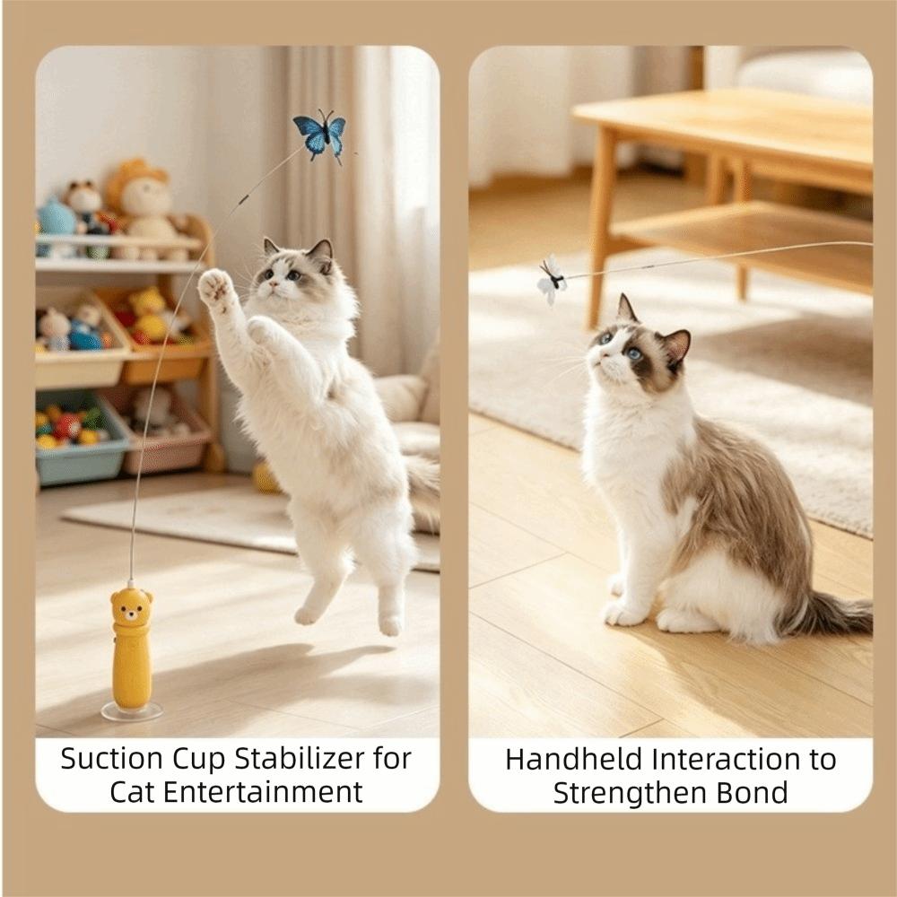 360° Rotation Butterfly Electric Cat Teaser Suction Cup Base Launching Stick Toy  Chasing Games
