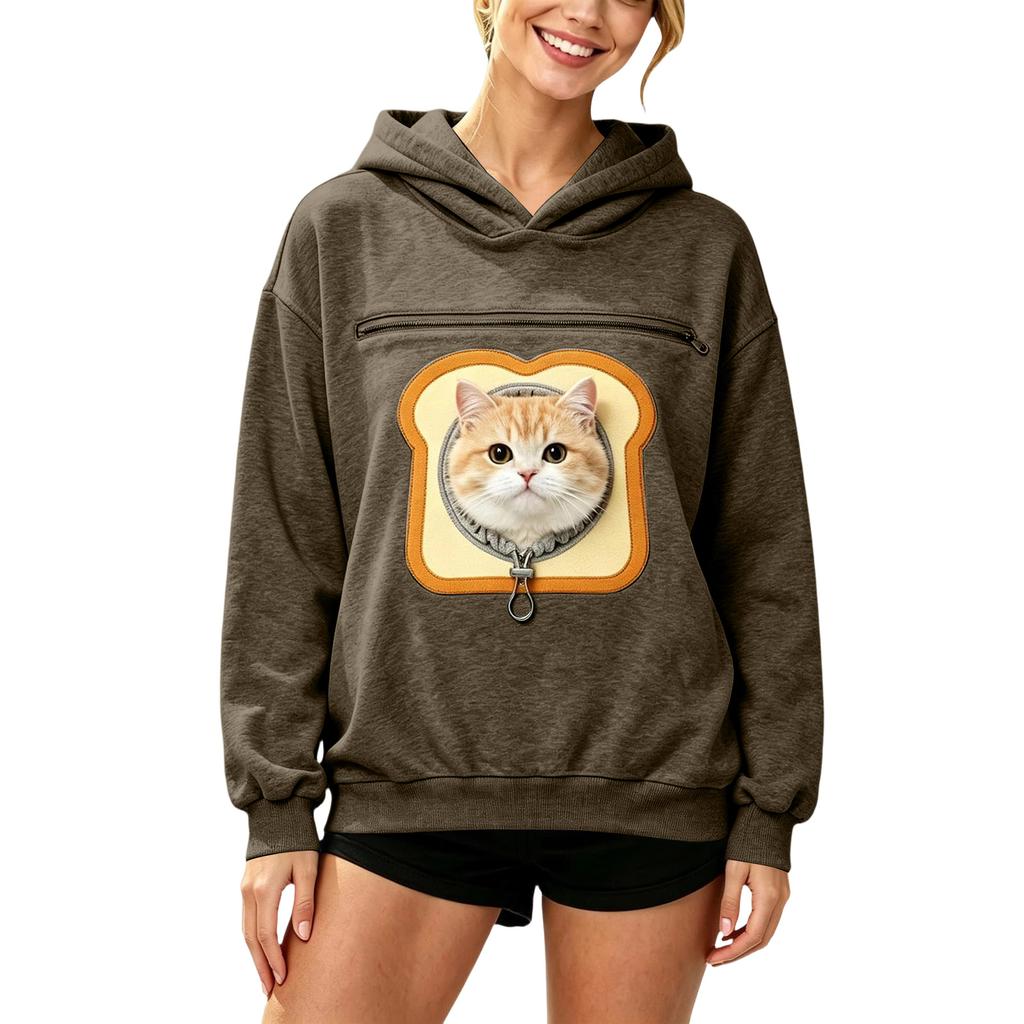 Unisex Long Sleeve Dog Pocket Sweatshirt Hoodie, Loose Casual Warm Pullover for Fall and Winter