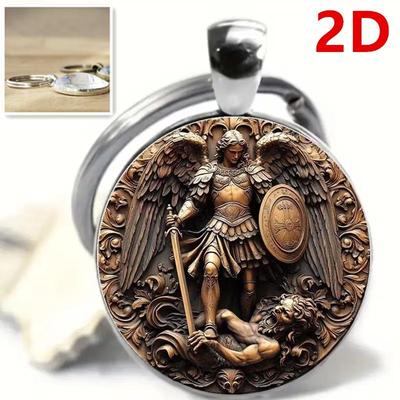 Archangel Michael Vs. Satan Retro Keychain Pendant