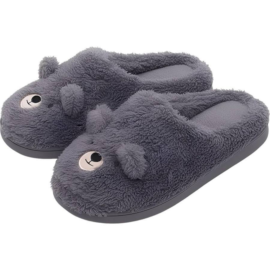 Emptyo Animal Warm Slippers Indoor Quiet Soft Attaka Women s (Bear Charcoal Gray, Free Size)