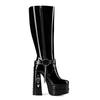 14.5cm Slim Fit Women Thigh High Boots Rivets Chains Platform Thick High Heels Boots Full Zip Shoes Woman Big Size 41 44 47