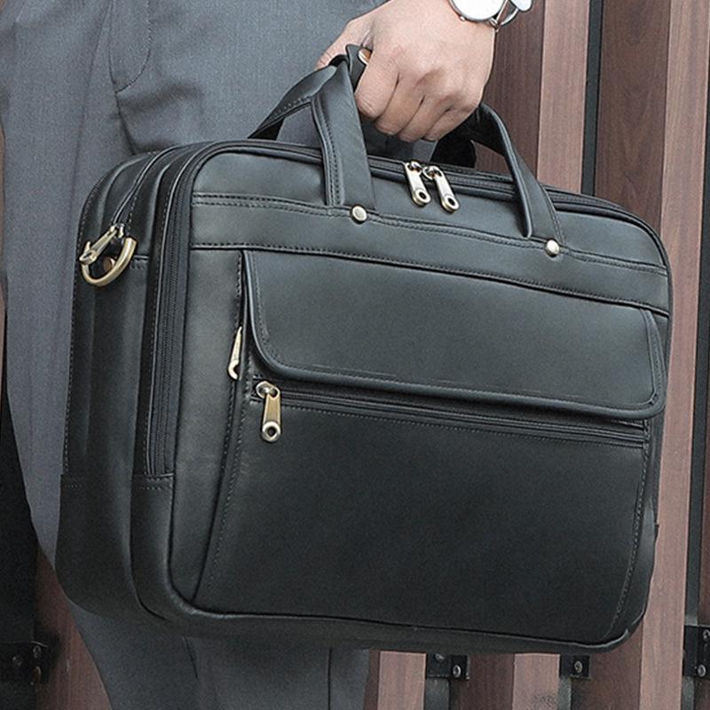 

Jiameida Men s Genuine Leather Business Handbag, First Layer Cowhide, Multi-Pocket, 15.6-Inch Laptop Shoulder Messenger Bag