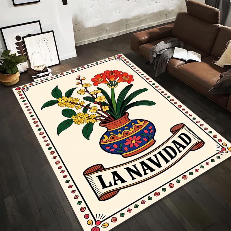 Blumenvase Druck Teppich mit "La Navidad" Text und festlichem Design Geeignet für den Einsatz als Anti-Rutsch für Wohnzimmer Schlafzimmer Sofas