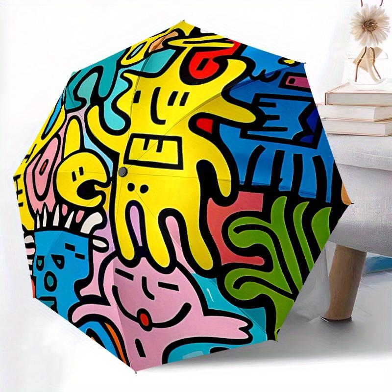 1pc Graffiti Art Auto Open/close, All-Season Portable Folding Umbrella for Women & Men, Travel, Everyday, Formal Events - Compact Luxury Parasol, Outd