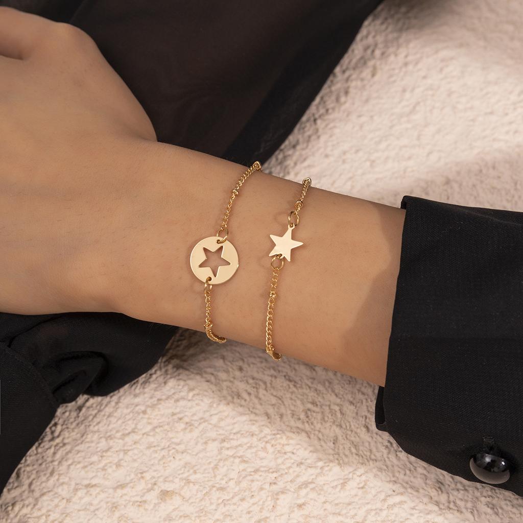 Hip-Hop Simple Personality Heart-Shaped Butterfly Bracelet Female, Retro Star-Shaped Metal Copper Bead Chain Jewelry
