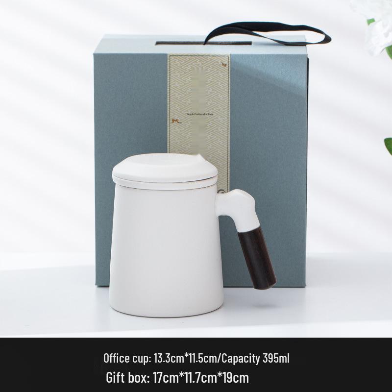 Ceramic Tea Brewing Mug with Wooden Handle, Lid, and Filter - Large Capacity Office Souvenir Cup