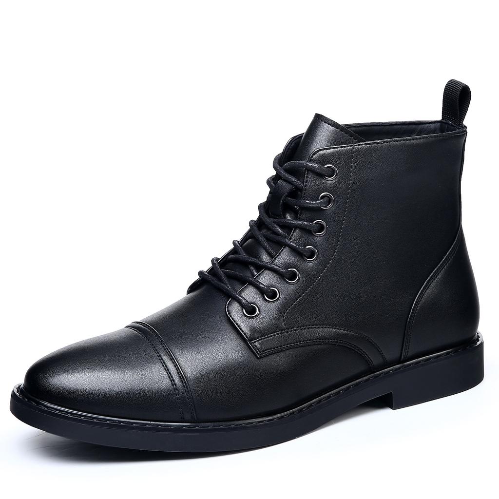 Black High Top Lace Leather Boots for Men Retro British Style Big Size Ankle Boot Male New Designer Autumn Winter Warm Shoes Man