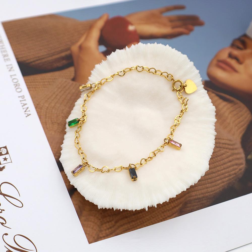 The Same Fashionable Light Luxury Multicolored Zircon Women'S Bracelet Personalized Titanium Steel Jewelry Jewelry Does Not Fade