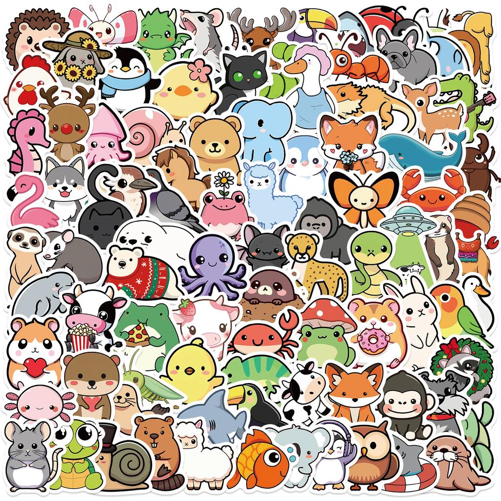100 Cartoon Animals Illustrations Graffiti Stickers Guitar Notebook Suitcase DIY Waterproof
