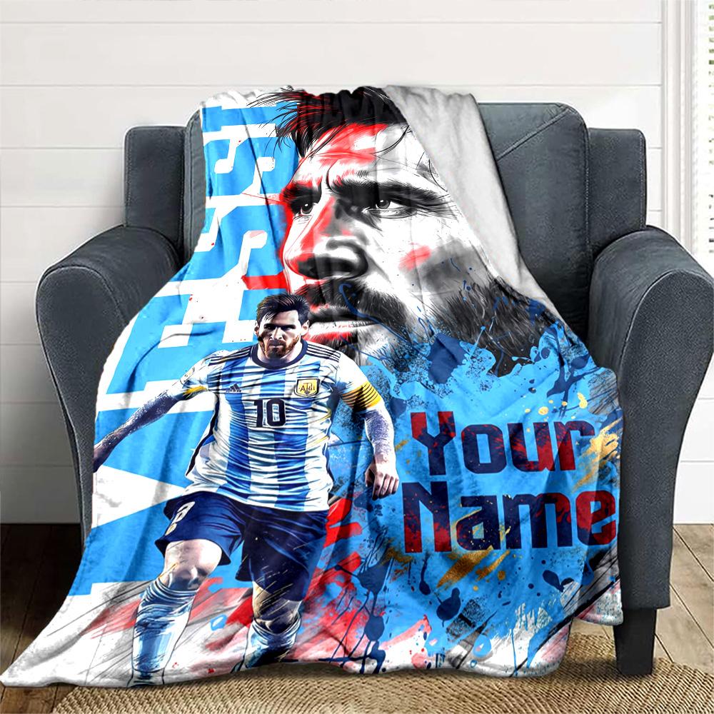 Football Messi Personalized Text Blanket Multi-purpose Customizable Blanket Ultra-Soft Versatile for Seaside Home Decor Bed Livingroom