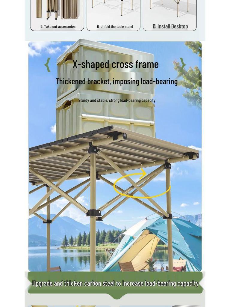 Durable Portable Metal Folding Camping Table for Outdoor, Night Market, Car-Mounted, and Barbecue Use