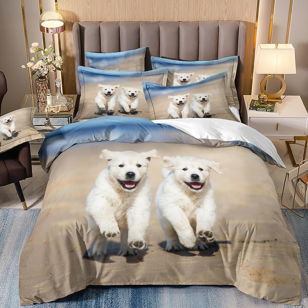 3D-gedruckte Bettwäsche Schäferhund Bettbezug Haustierhund Dreiteilige Heimtextilien