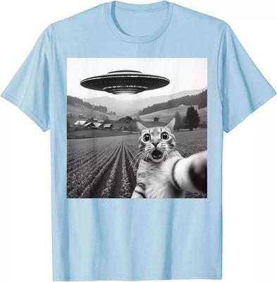 Funny Design Cat Selfie With An Alien UFO Theme Unisex T-Shirt Unisex T-Shirt