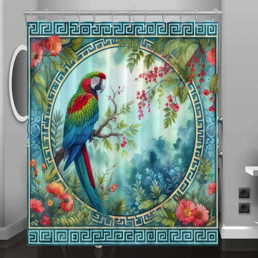Kultura Sztuka Wzór Kwiatowy Ptak Druk Cyfrowy Zasłona Prysznicowa, Remont Łazienki Dekoracja Domu, Haczyk Gratis