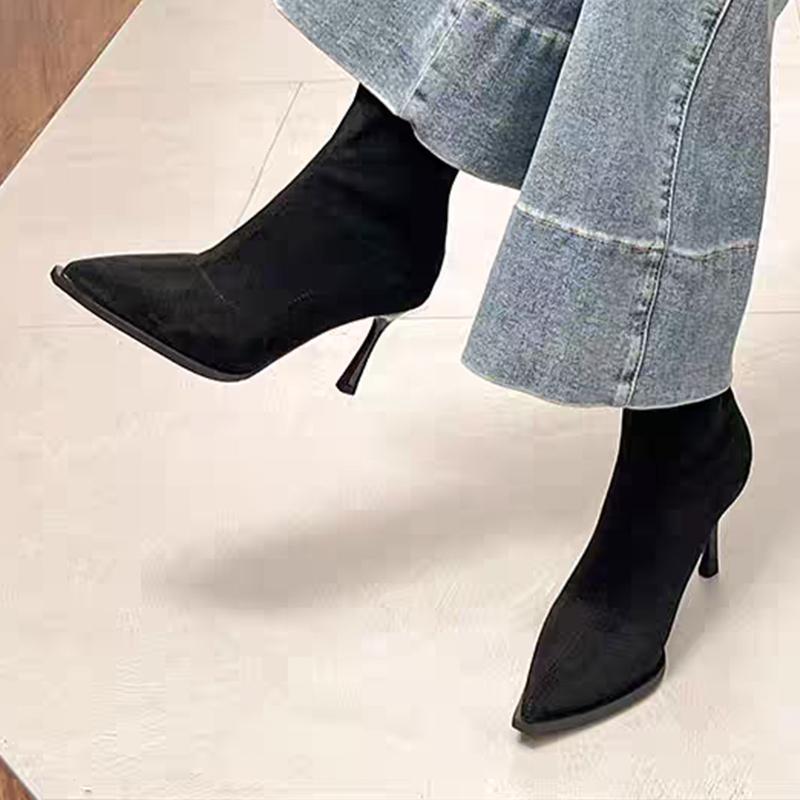 2026 Women's Ankle Boots High Heels Suede Fashion Luxury Shoes Pointed Toe Woman Pumps Sexy Designer Elegant Mujer Short Boots