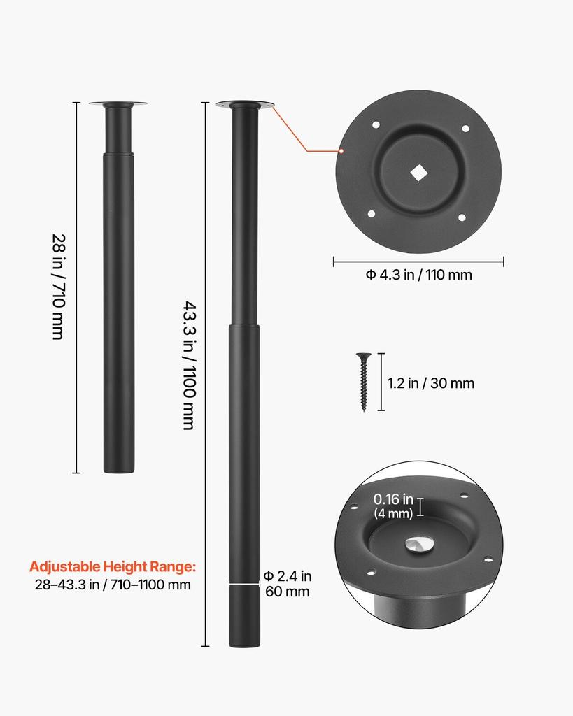 Adjustable Table Legs, 710-1100 Mm Steel Furniture Legs, 544 Kg Max Load Heavy Duty, Quick Installation, Ideal for Home Office Desk DIY, Coffee Dinner