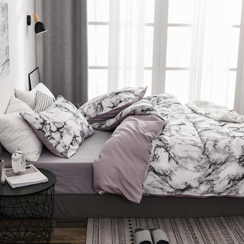 Nordic White Marble Pattern Printed Duvet Cover Set 200 x 200 With Pillowcase 2/3pcs Bedclothes Double Queen King Size Bed Linen