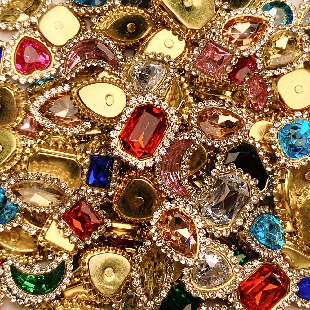 50 Stück Gemischte Farbe Strass Kristall Verzierungen Set, Metallkralle Aufnähdekorationen für DIY Modekleidung, Schuhe, Hüte, Taschen
