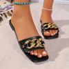 2026 New Fashion Women Slippers Square Toe Chain Slippers Flat Beach Sandals  Metal Decoration Casual Shoes Home Slides Women