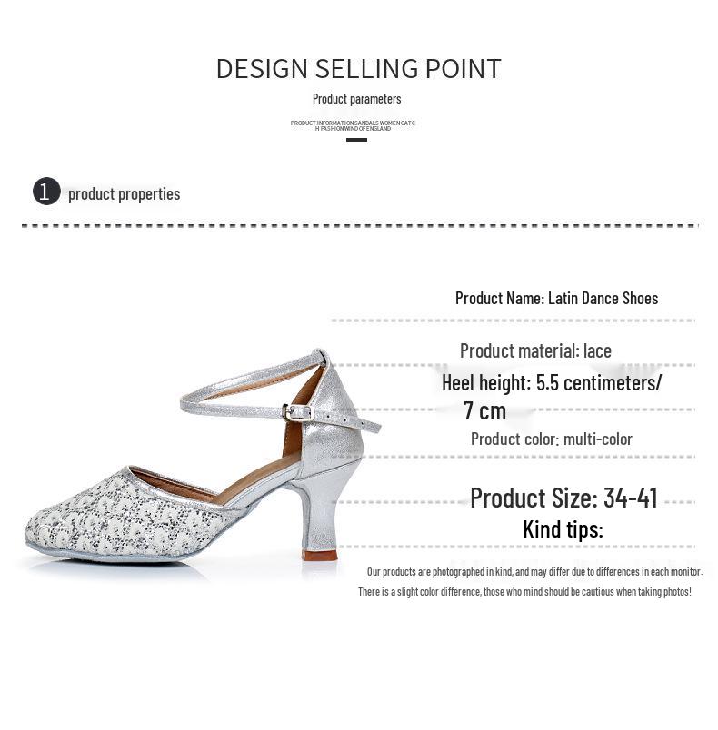 Women's Closed-Toe Latin Dance Shoes, Medium-High Heels, All-Season Indoor Square Dance Footwear