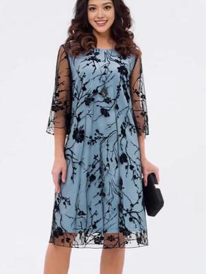 Best-Selling New Flocked Round Neck 7/8 Sleeve Slimming Dress