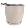 Decorative Pots for Indoor Spaces Modern Plant Pot with Saucer, Gray Flower Portable Containers Patio Drainage Holes, Stone-Look Planter Outdoor