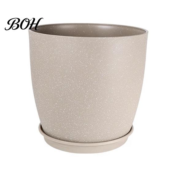 Decorative Pots for Indoor Spaces Modern Plant Pot with Saucer, Gray Flower Portable Containers Patio Drainage Holes, Stone-Look Planter Outdoor