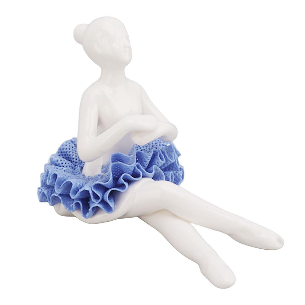 Ballerina Statue Beautiful Relaxed Mood Delicate Ceramic Ballet Dancer Figurine with Blue Dress for