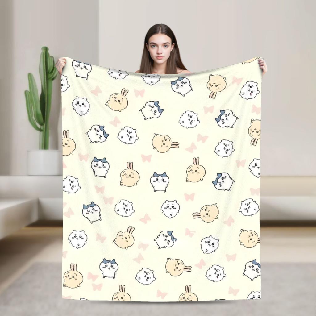 Cute Kawaii C-ChiikawaS Cartoon Movie Blanket Camping Flannel Throw Blanket For Couch Bed Warm Soft Design Quality Bedspread