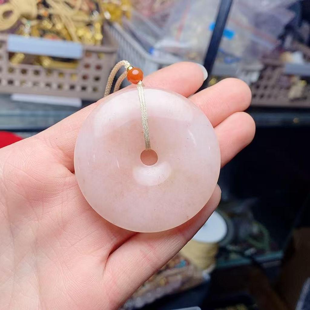 Gold Silk Jade Peach Blossom Ping An Kou Unisex Pendant Necklace - Simple, Versatile, and Exquisite Fashion Accessory