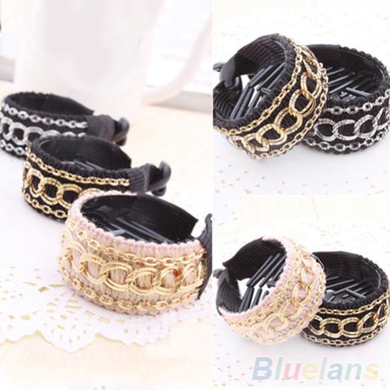 Women Girl Fashion Chain Fabrics Hair Clip Hair Barrette Ponytail Holder Buckle