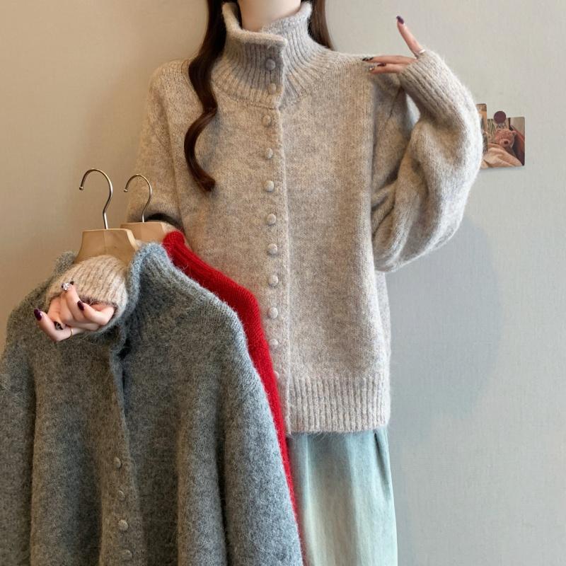 Oversized Womens Knit Sweater Winter Korean High Neck Rolled Edge Thick Warm Pullover Plus Size
