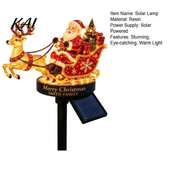 Solar Christmas Path Lights Santa And Reindeer Sleigh Garden Stake Light, Warm LED Pathway Weather Resistant Yard Art Lamp, Powered Outdoor Waterproof