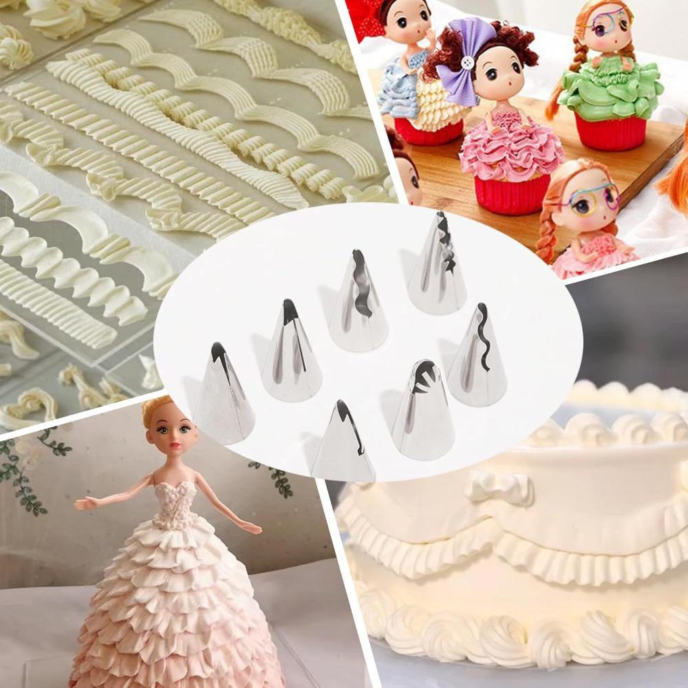 7 Pcs Ruffle Piping Tips Set Stainless Steel Icing Nozzles for Cupcakes Cookies Pastry Cakes DIY Decorating Supplies Baking