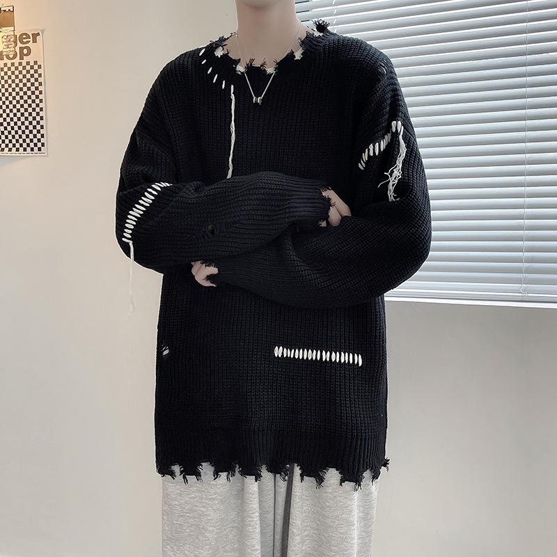 Trendy Irregular Hem Ripped Sweater - Autumn & Winter Loose Knit Pullover for Men