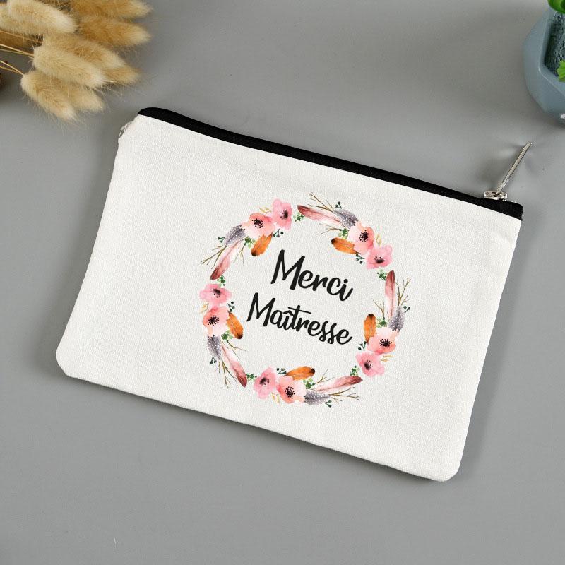 Teacher's Day Gift Thank You Mistress Print Makeup Pouch Zipper Lipstick Storage Women Canvas Cosmetic Bag Teacher Clutch Bag