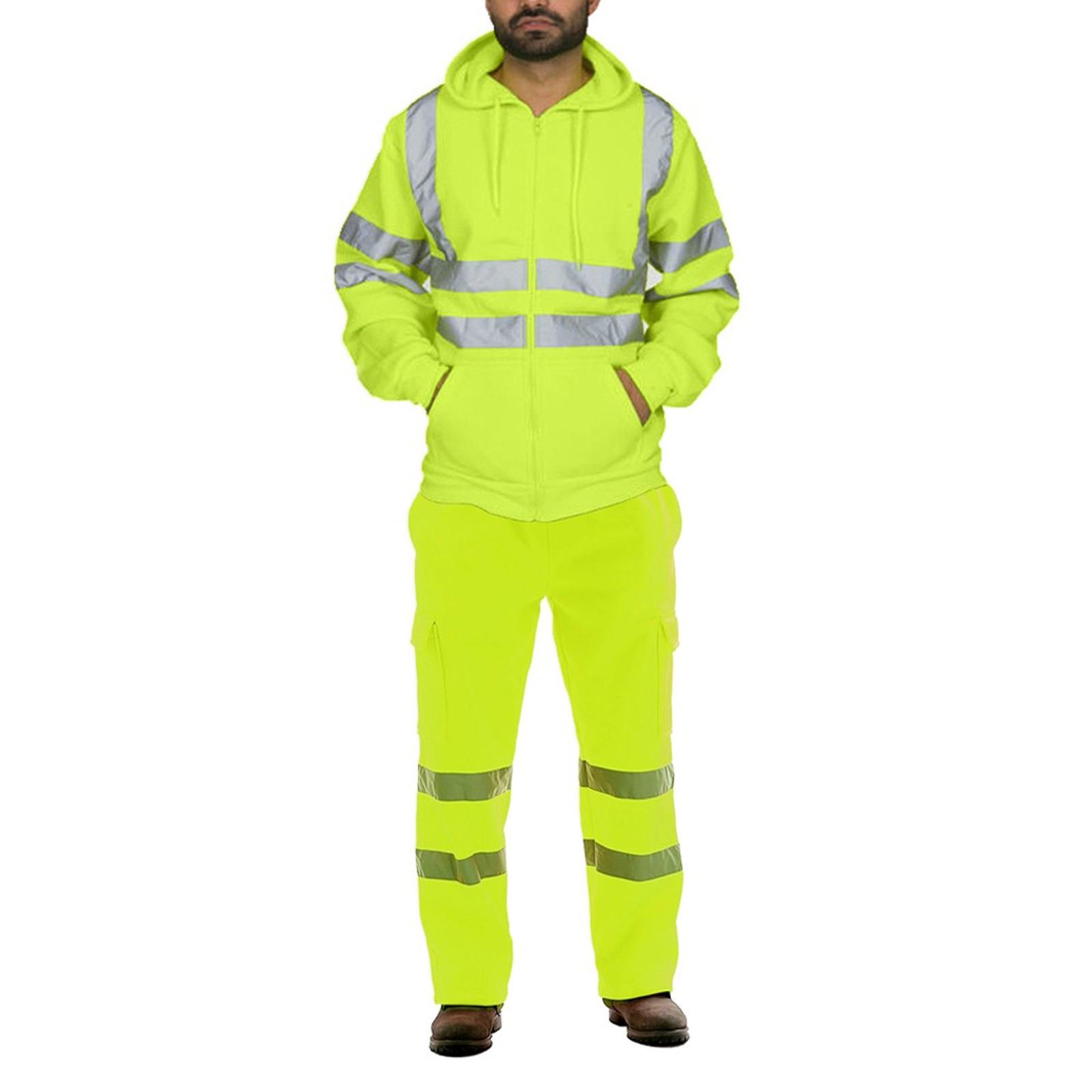 

(проектор)Мужская осенняя рабочая одежда со светоотражающими полосками для работников санитарии, костюм из двух предметов XL зелёный