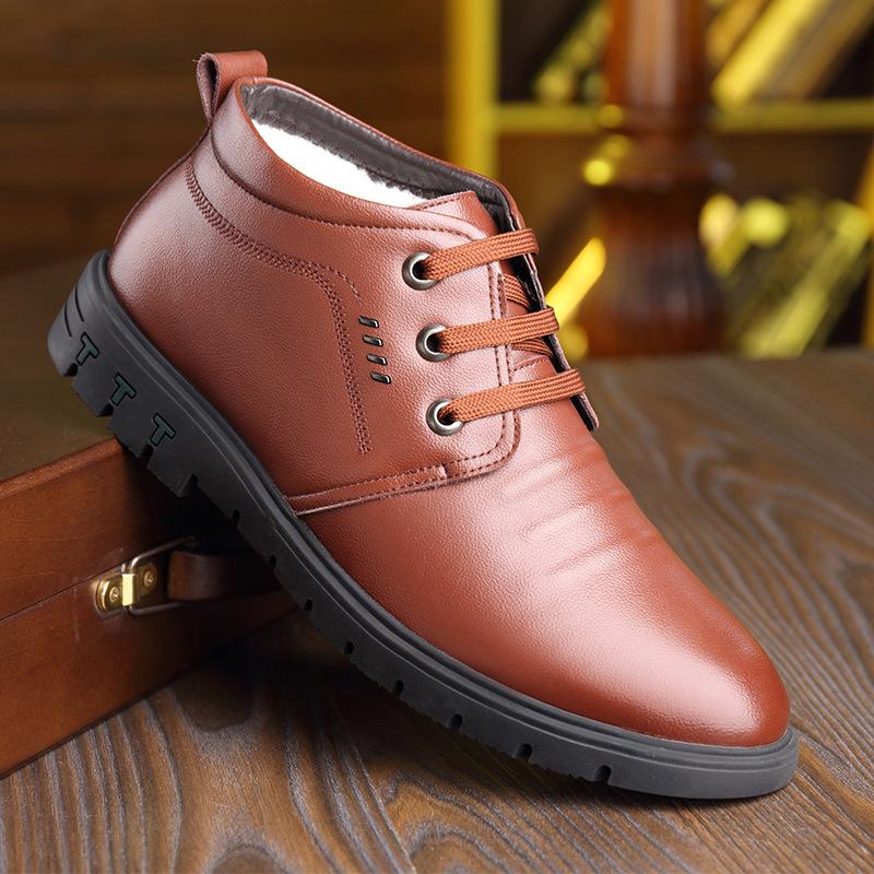 

Hot winter cotton shoes men s genuine leather cashmere warm casual shoes velvet leather shoes non-slip middle-aged and elderly dad shoes 44
