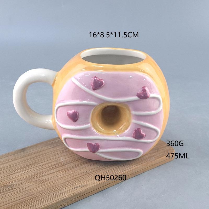 

Creative cute girly heart ceramic donut shape mug office coffee mug high value mug 401-500ml