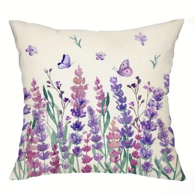 Home Decor Lavender Flowers & Home Sweet Phrases Cushion Covers Pattern Cushion Cover Suitable for Sofa Bedroom Car Pillow Cover