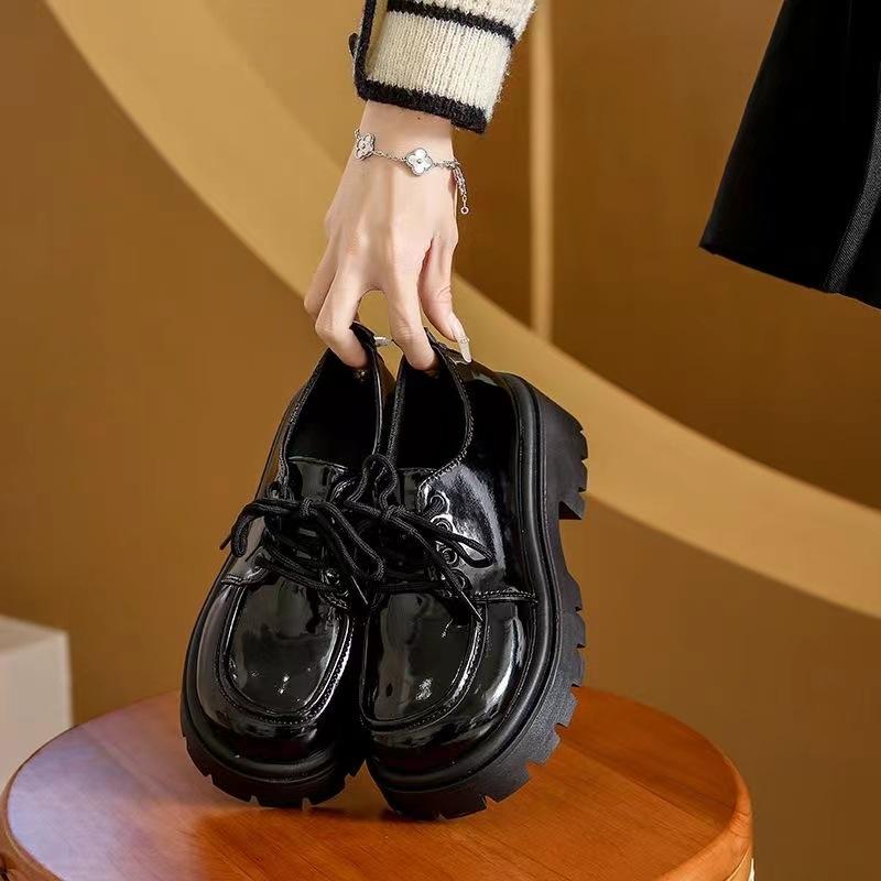 Fashion Chunky Platform Oxfords Shoes for Women 2025 Spring Non Slip Lace Up Heels Woman Thick Bottom Patent Leather Gothic Pumps Shoes