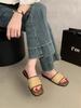 French flat-bottomed woven small cool slippers women's shoes wear 2025 new summer soft-soled beach one-word sandals