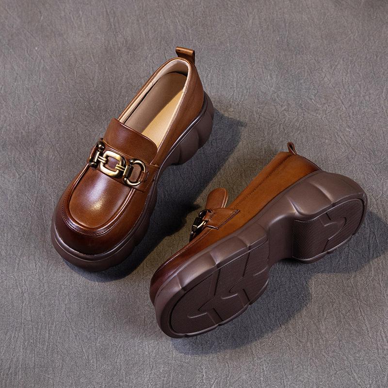 

Первый слой лоферов из коровьей кожи для женской коллекции весна 2025, новая кожа, ретро британский стиль, толстая подошва, туфли-маффины на одной педали для женщин 40 коричневый