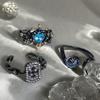 Love Sea Blue Zircon Dark Punk Style Personality Snake Open Ring Fashion Moonstone Niche Design Ring