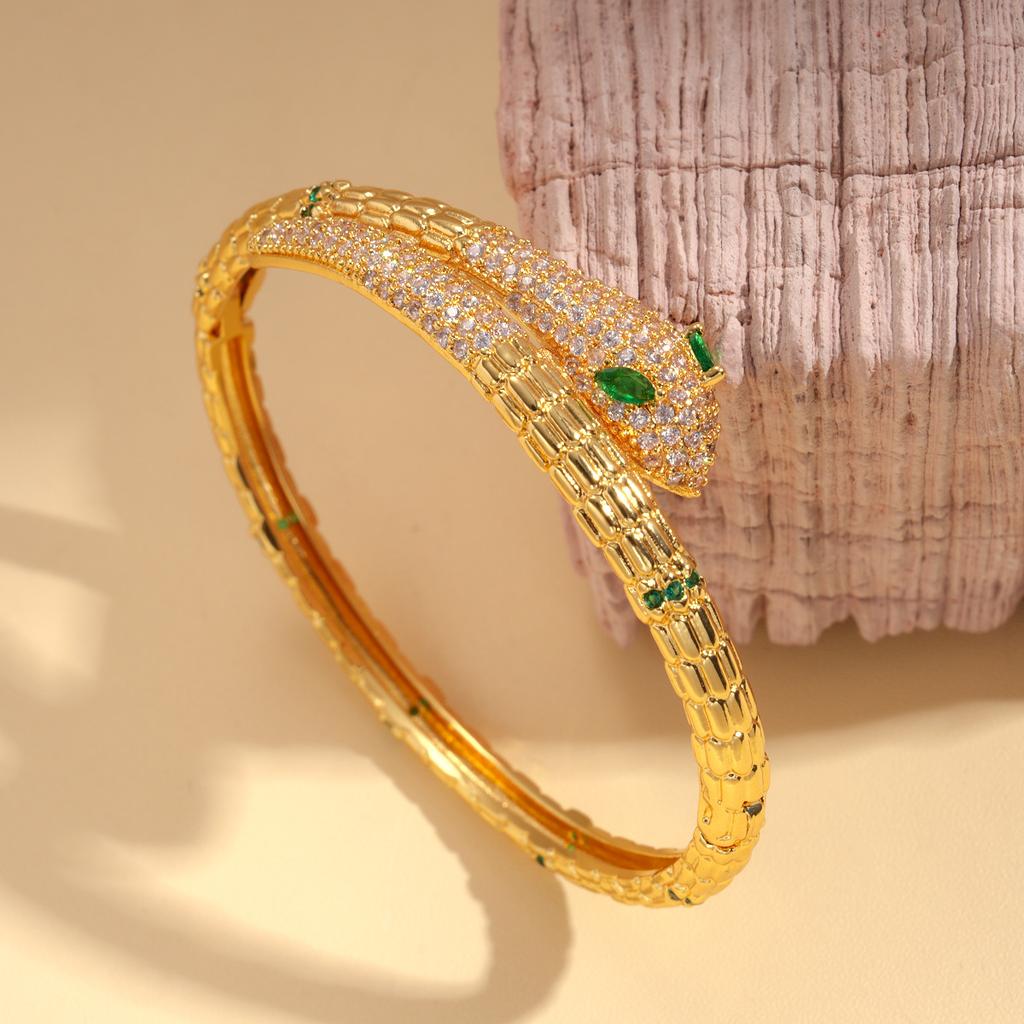 18K Real Gold Electroplating European and American Metal Sense Zircon Snake Bracelet Retro Niche Jewelry