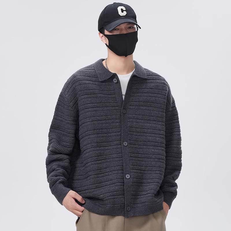 

Men s Turn-Down Collar Cardigan: Autumn/Winter 2024, Trendy Casual Loose Fit Knitted Sweater. M кофейный