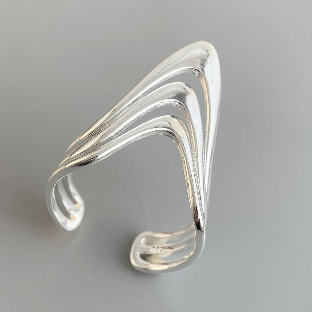 925 Sterling Silver Rings for Women Couple Minimalist Handmade Simple Wave Line V Shape Ring Fine Jewelry Gift Prevent Allergy