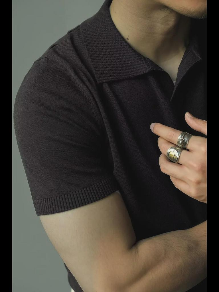 Men's Trendy Korean-Style Solid Color Knitted Polo Shirt